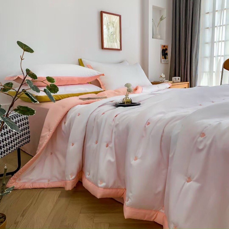 Set Chăn Ga Gối Lụa TenCel 60s Hàng Nhập Khẩu Cao Cấp 4 Món thêu tim Chăn Trần Sẵn Mền Mại Thoáng Khí