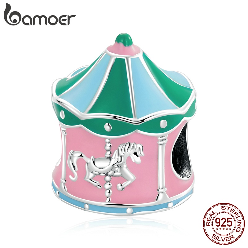 BAMOER Mặt Dây Chuyền Bạc 925 Hình Vòng Xoay Ngựa Gỗ Sc2233