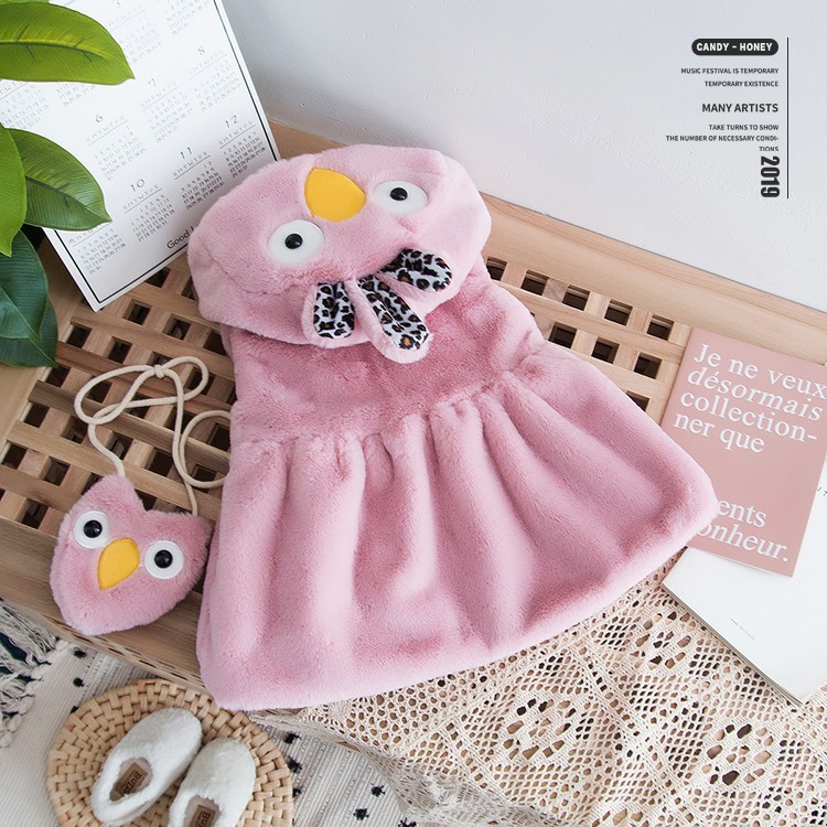 áo khoác lông bé gái hình cú dễ thương size 8-16kg AK16