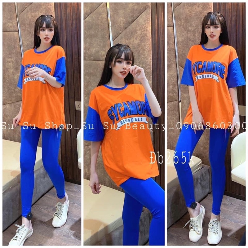 Set áo thun cotton phối tay quần ôm đủ màu Q12
