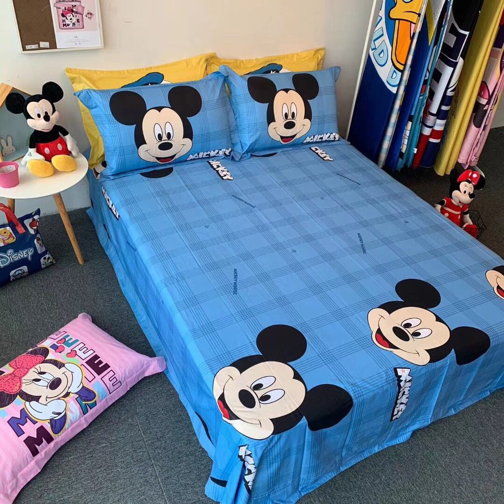 Bộ chăn ga lụa cotton disney cao cấp mẫu micky men