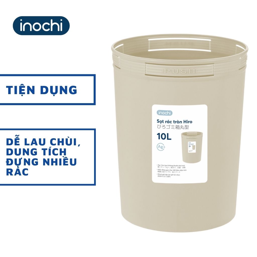 Sọt Rác Nhựa Tròn INOCHI 10 Lít Thiết Kế Không Nắp Nhỏ Gọn, Đựng Rác Gia Đình, Văn Phòng, Khách Sạn Tiện Lợi