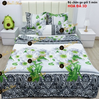 Hoa đá 3d - bộ 5 món chăn ga gối cotton poly