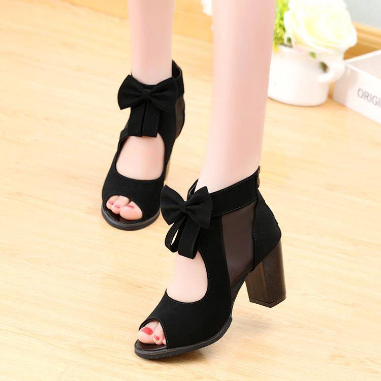 Giày gót vuông cổ cao phối lưới siêu nhẹ êm chân thoải mái