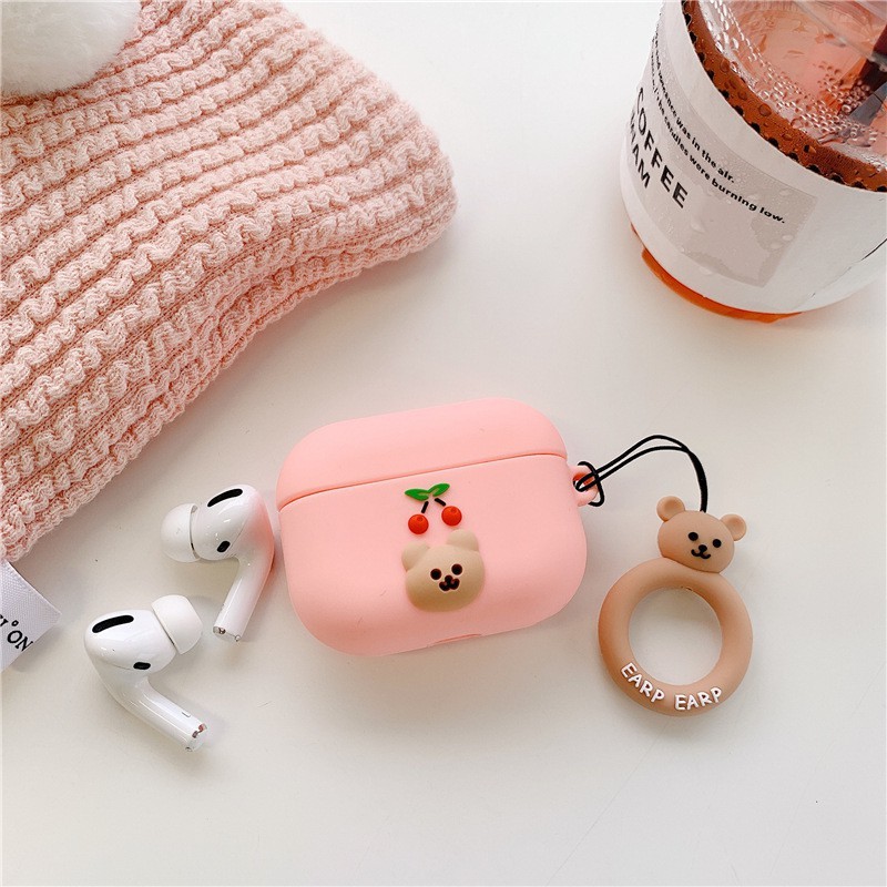 Vỏ Bọc Hộp Sạc Tai Nghe Không Dây Airpods 1 / 2 Thiết Kế Hình Gấu Cherry Dễ Thương