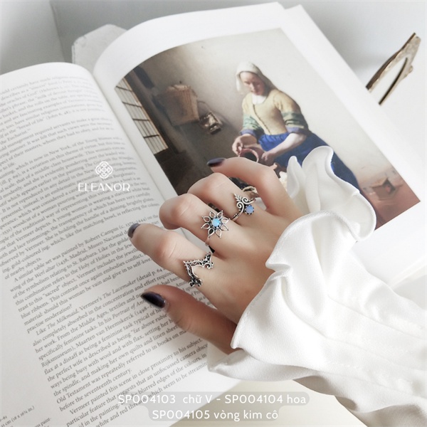 Nhẫn nữ hở bạc 925 Eleanor Accessories đính đá xanh phụ kiện trang sức 4103