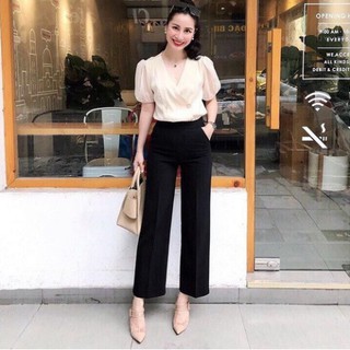 Quần vintex ống rộng lưng cao khóa sườn sang chảnh | BigBuy360 - bigbuy360.vn