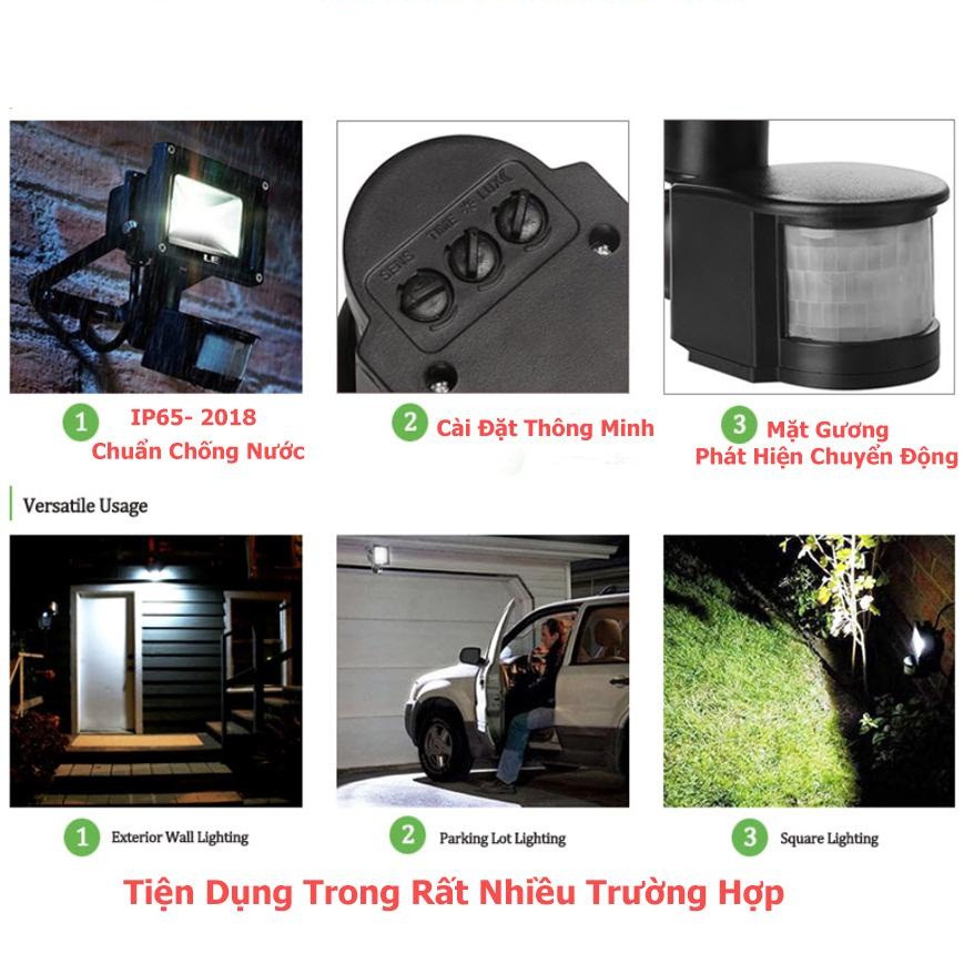 Đèn pha led cảm ứng chống trộm Led 10W ánh sáng vàng ấm áp và thân thiện