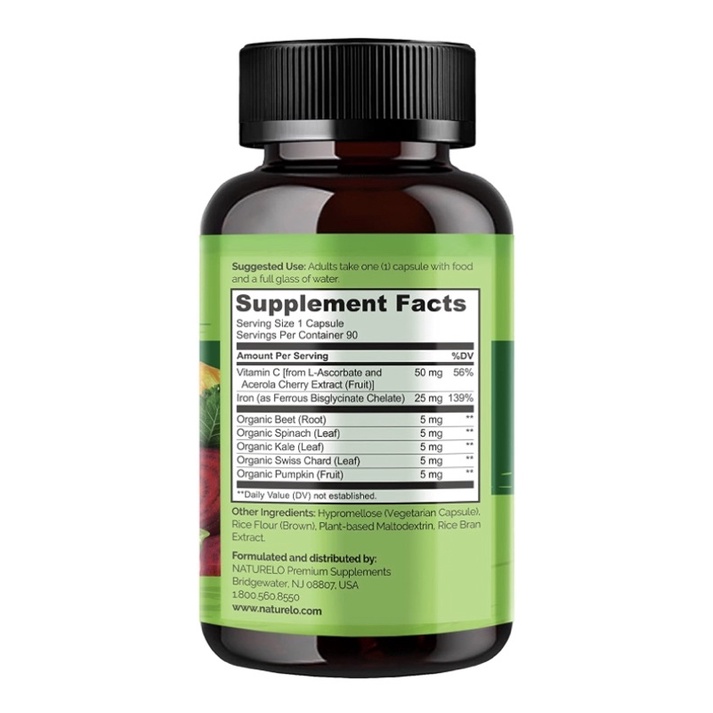 Viên chay bổ sung sắt organic NATURELO Vegan Iron 90 viên USA
