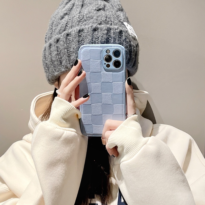 Ốp Điện Thoại Da Viền Silicon Dẻo Họa Tiết Kẻ Ô Đơn Giản Chống Sốc Cho iPhone 14 13 12 11 Pro Max XS XR X 8 7 Plus + SE 2020