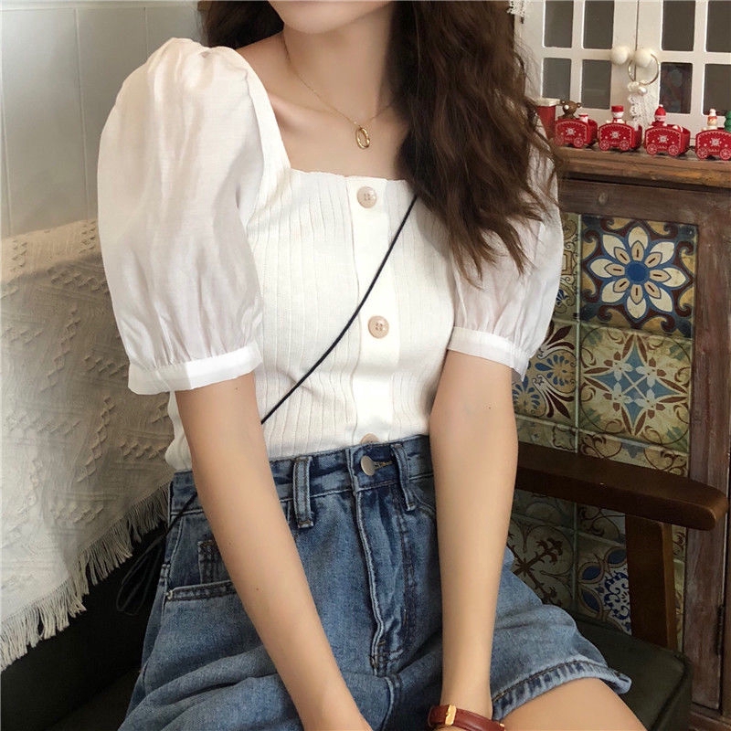 Áo Sơ Mi Trắng Ngắn Tay Cổ Vuông Thời Trang Thanh Lịch Dành Cho Nữ