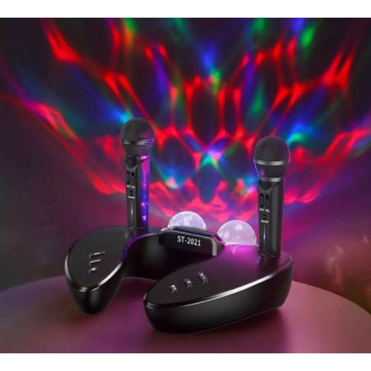 Loa Bluetooth Cao Cấp ST 2021 , Dàn Âm Thanh Karaoke Mini Kèm 2 Đèn Led , Tặng Kèm 2 Micro Không Dây.