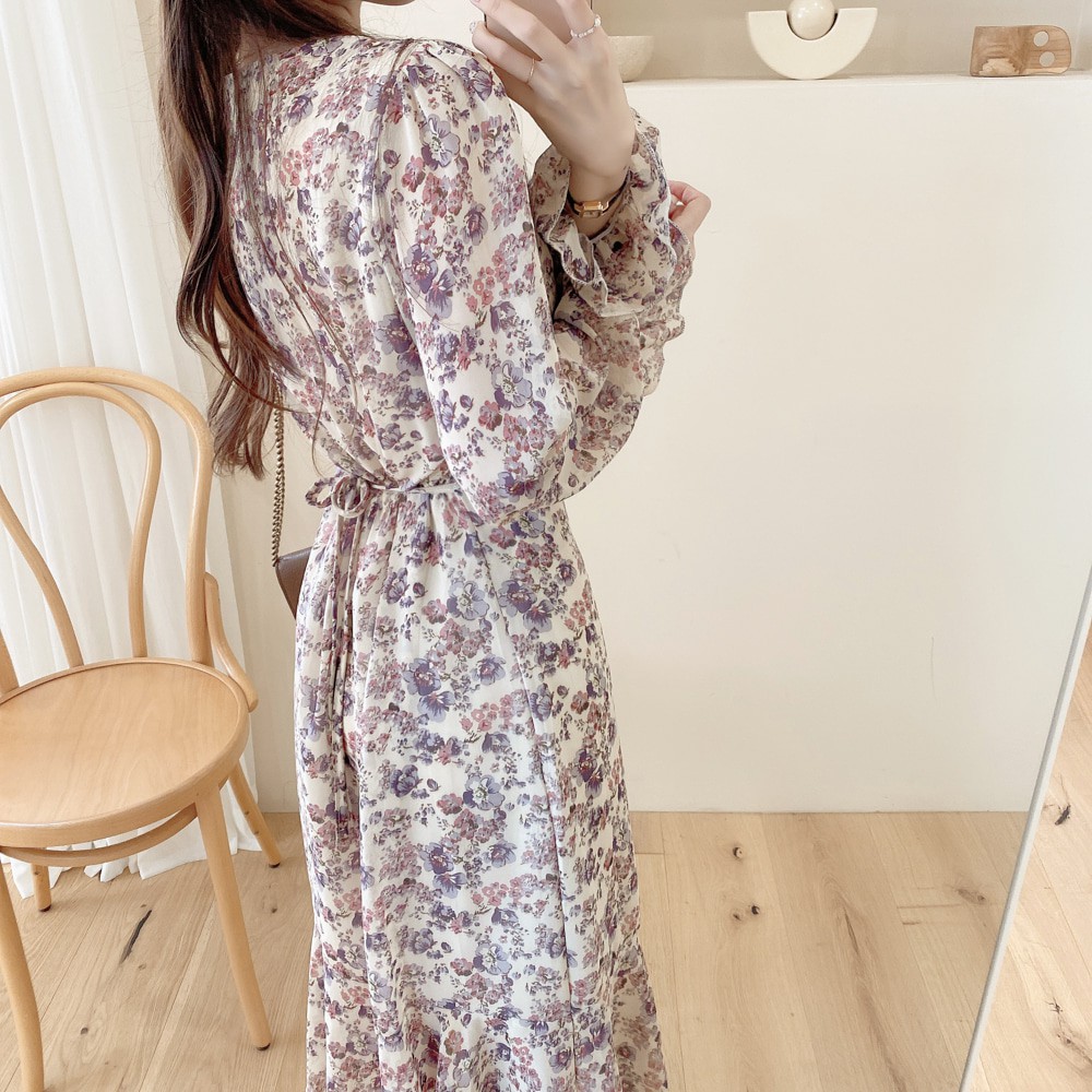 Đầm SUXI dài tay cổ chữ V thời trang Hàn Quốc dành cho nữ