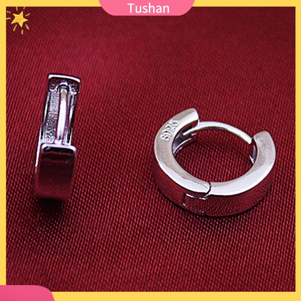 Hoa tai mạ bạc dạng vòng tròn Unisex