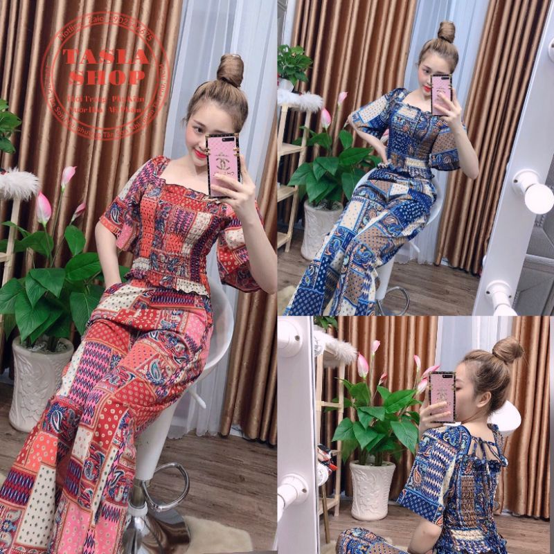 Bộ Thổ Cẩm Tay Loe Bo Eo BTC01 - Đồ Bộ TasLaShop