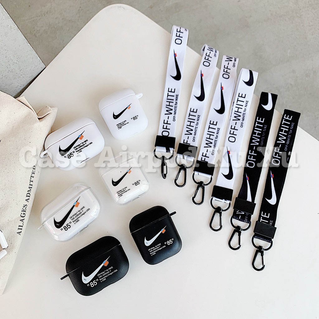 Ốp tai nghe Airpod 1/2, Airpods Pro/Pro 2 Hình Logo Nike siêu cool kèm dây đeo silicon in 3D sắc nét.