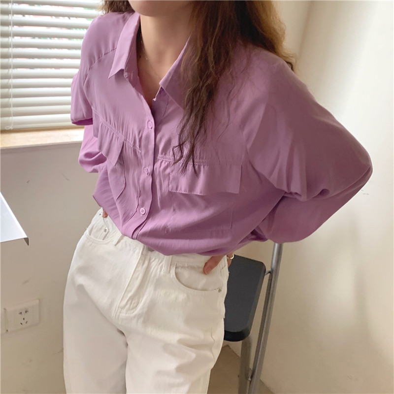 Áo Thun Nữ Cổ Tròn Dài Tay Màu Trơn Đơn Giản 36888