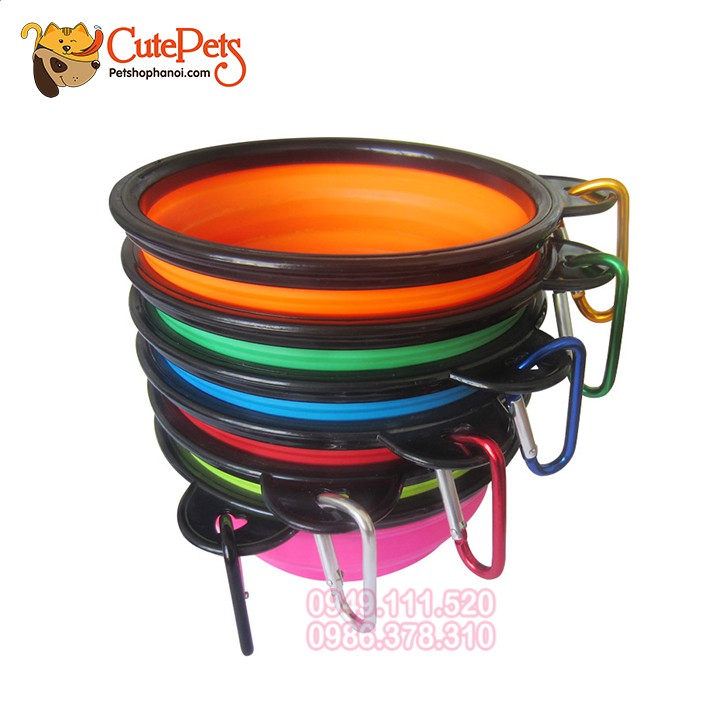 Bát ăn du lịch có thể gấp gọn kèm móc treo - Đồ thú cưng- petshophanoi