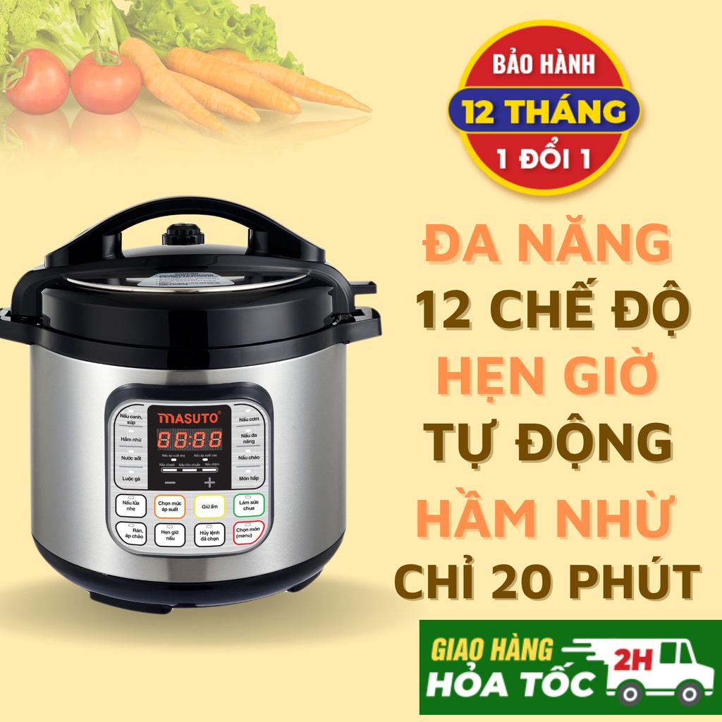 Nồi áp suất điện Masuto 6L van xả đôi tự động điều khiển cảm ứng 1 chạm phiên bản nâng cấp 2022 VOUCHER 100K