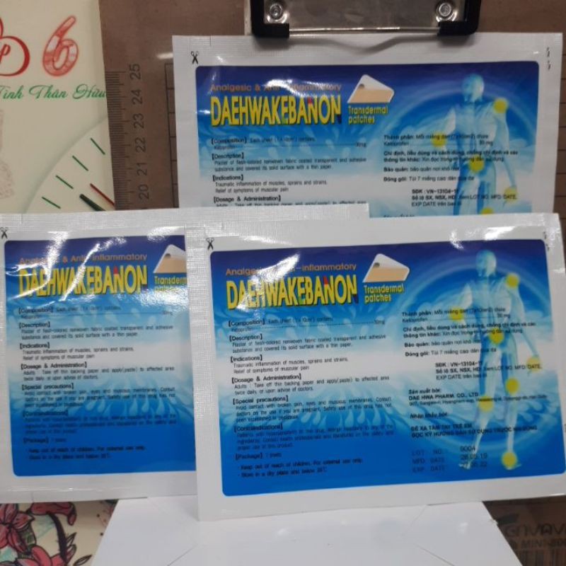Cao dán Hàn Quốc DAEHWAkEBANON: xoa dịu chấn thương và mỏi cơ ( Bịch 7 miếng)
