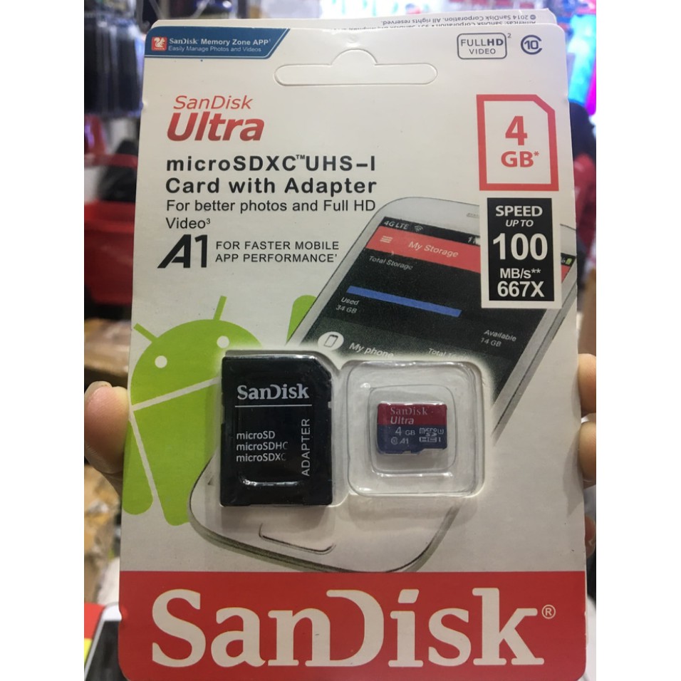 Thẻ Nhớ Sandisk 4gb Micro Sd 100mb / S Ultra + Adapter