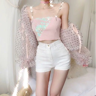 Áo khoác voan chấm bi dây rút