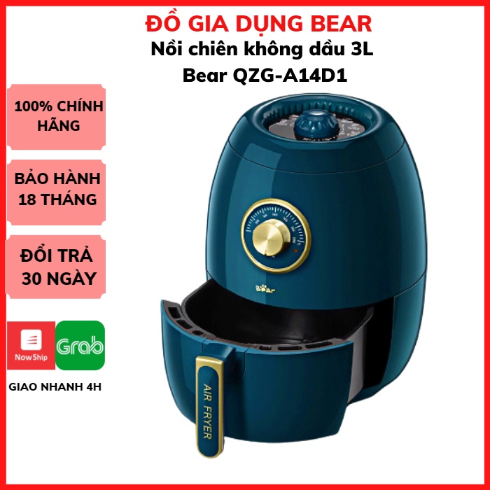 Nồi chiên không dầu 3L Bear QZG-A14D1, Nòi chiên kg dầu đa năng, dùng cho gia đình, Công suất 1350w, chấy liệu an toàn,