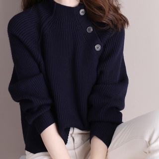 Áo Sweater Dệt Kim Cổ Lọ Tay Dài Dáng Rộng Màu Sắc Thanh Lịch