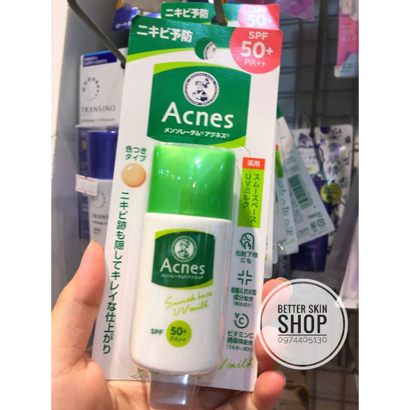 Kem chống nắng Acnes Mentholatum Smooth Base UV Milk cho da dầu mụn 30g Nhật Bản