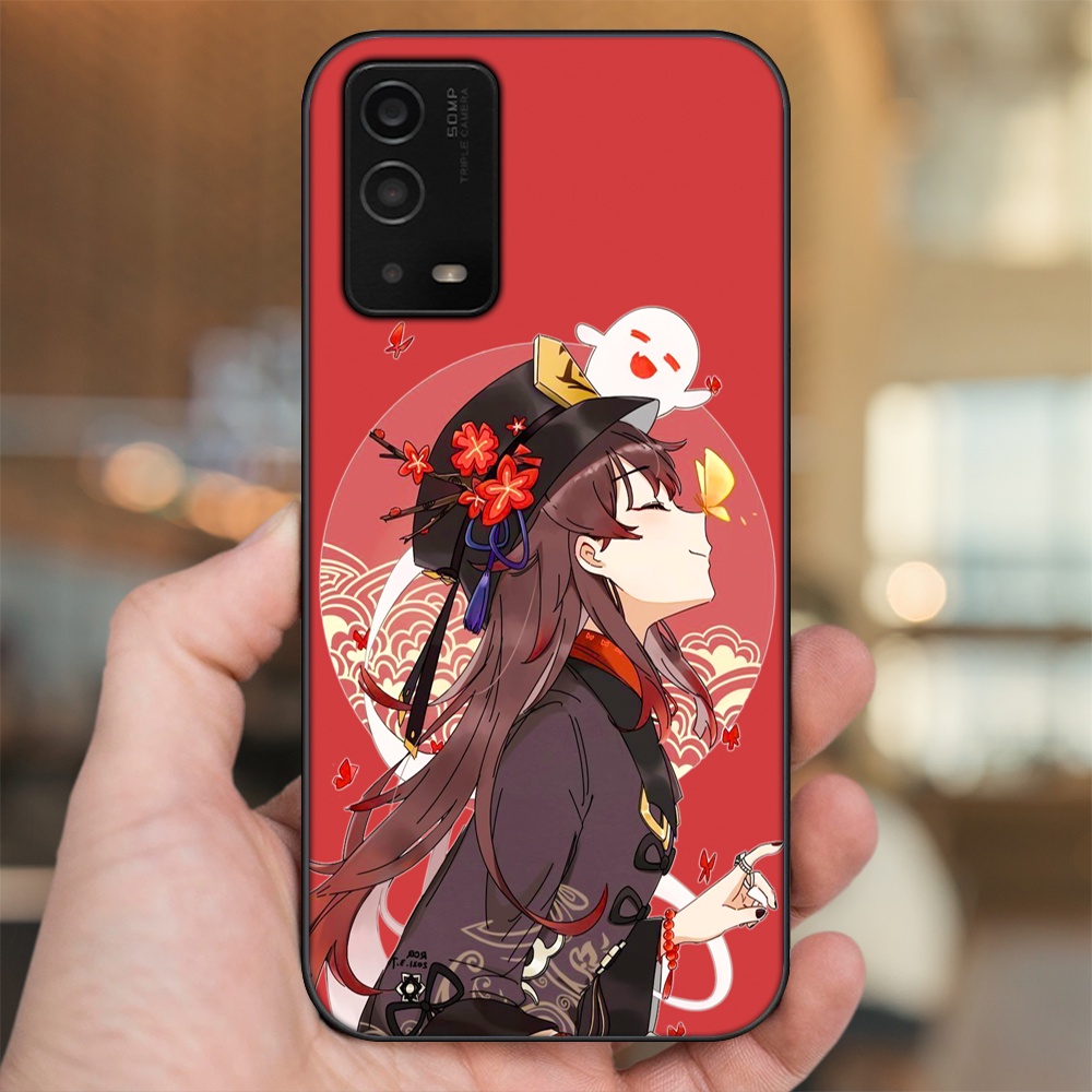 Ốp lưng Oppo A55 4G, A55 5G viền đen in hình Hutao Genshin Impact