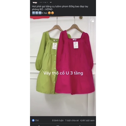 Váy Babydoll Cổ Vuông Tay dài phồng, Váy bầu mặc được