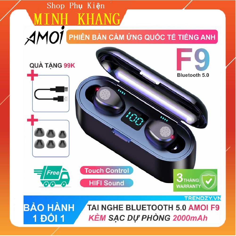 [Hàng Mới] Tai Nghe Không Dây True Wireless Amoi F9 - Bản Quốc Tế - Bluetooth 5.0 - Nút Cảm Ứng - Chống Nước - Chống ồn