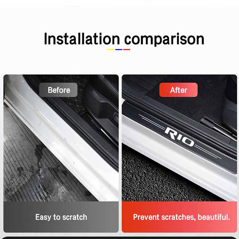 Set 4 Miếng Dán Bảo Vệ Cửa Xe Hơi KIA Rio 2 3 4 X Bằng Sợi Carbon