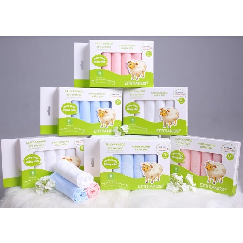 Hộp 6 khăn sữa sợi tre Emmakids 2 lớp kích thước 30x30cm