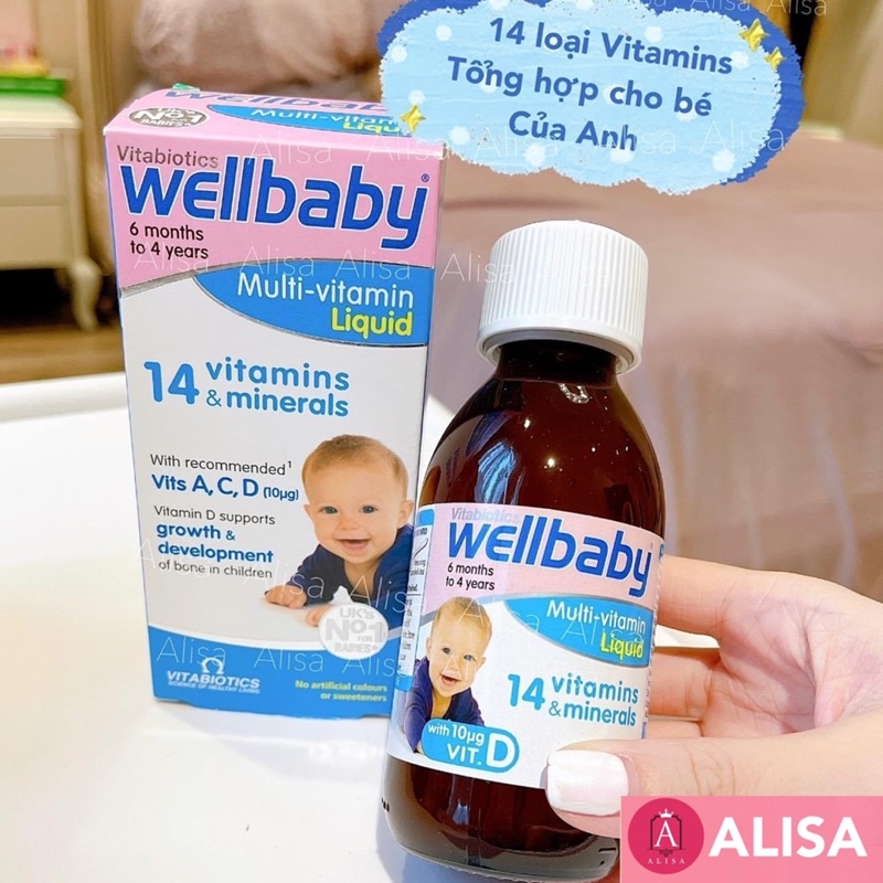 Vitamin tổng hợp cho bé Wellbaby (6 tháng - 4 tuổi)/Wellkid (4-12 tuổi) Multivitamin Liquid, Anh (150ml) - ALISA