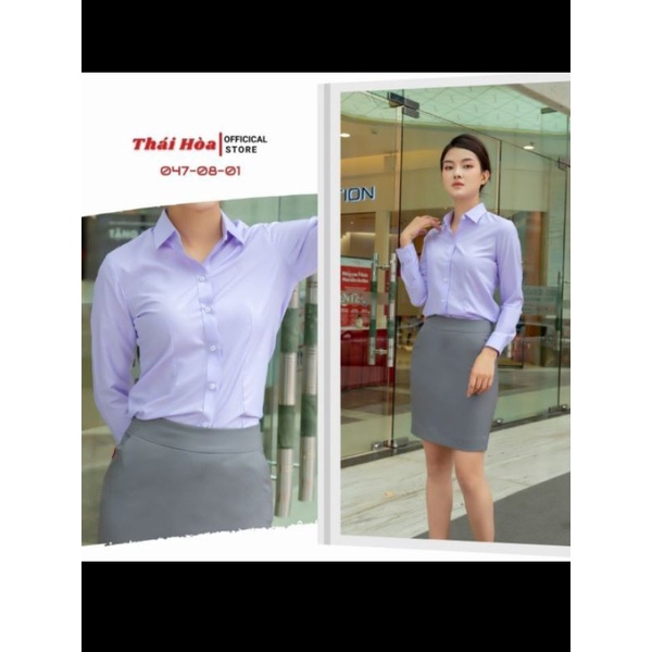 Áo sơ mi nữ Thái Hòa tím trơn mã 047