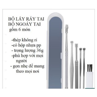 Bộ Dụng Cụ Ngoáy Tai Inox 6 Món-Bộ Mát Xa Tai - Làm Sạch Tai Hiệu Qủa