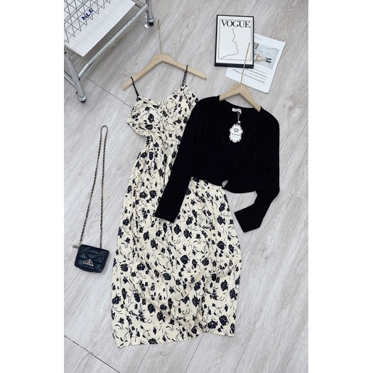 [ 𝐅𝐑𝐄𝐄 𝐒𝐇𝐈𝐏 ]   SÉT  ÁO LEN TĂM KHOÁC CADIGAN VÁY 2 DÂY HOA ĐỆM NGỰC