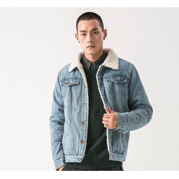Áo Khoác denim phối lông cừu dày dặn phong cách thời trang cho nam