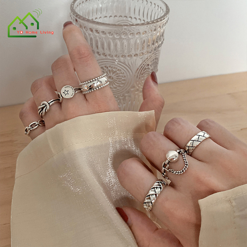 Nhẫn Bạc 925 Phong Cách Retro Hàn Quốc Độc Đáo