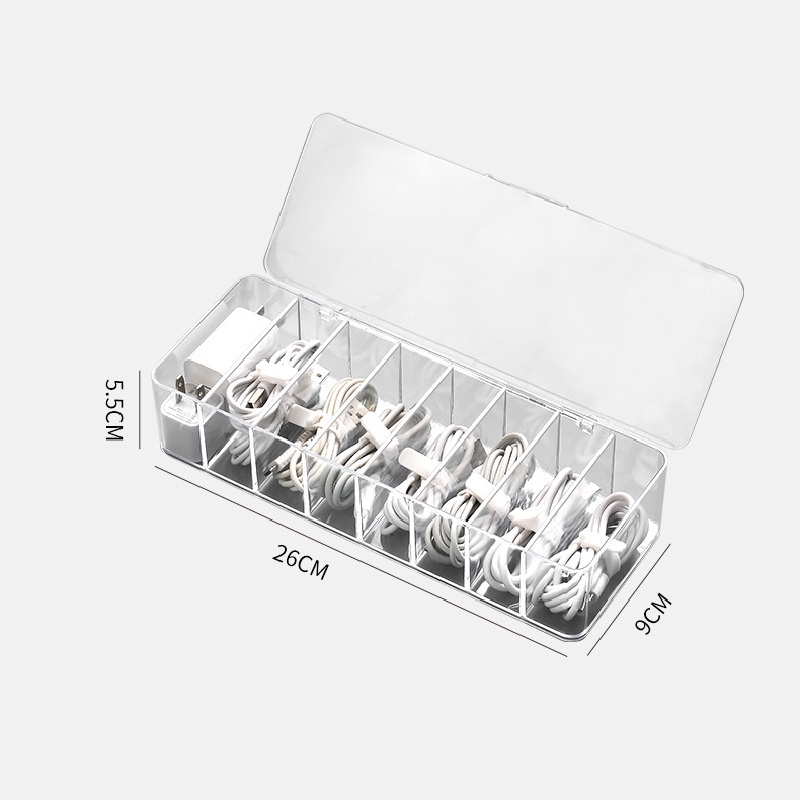 Hộp Nhựa Trong Suốt 8 Ngăn Đựng Dây Cáp Dữ Liệu Để Bàn Tiện Lợi