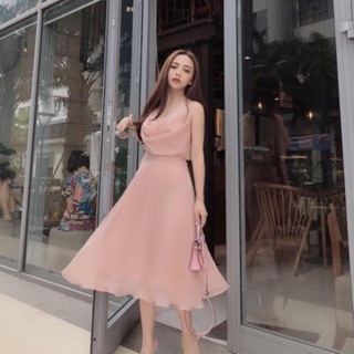 Váy tơ cổ đổ tiểu thư nhẹ nhàng