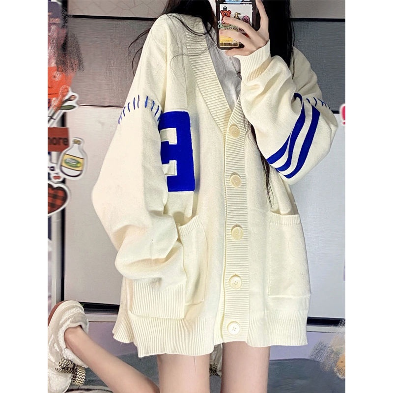 Áo khoác cardigan cổ chữ V thời trang mùa xuân và mùa thu 2022 phong cách retro cho nữ