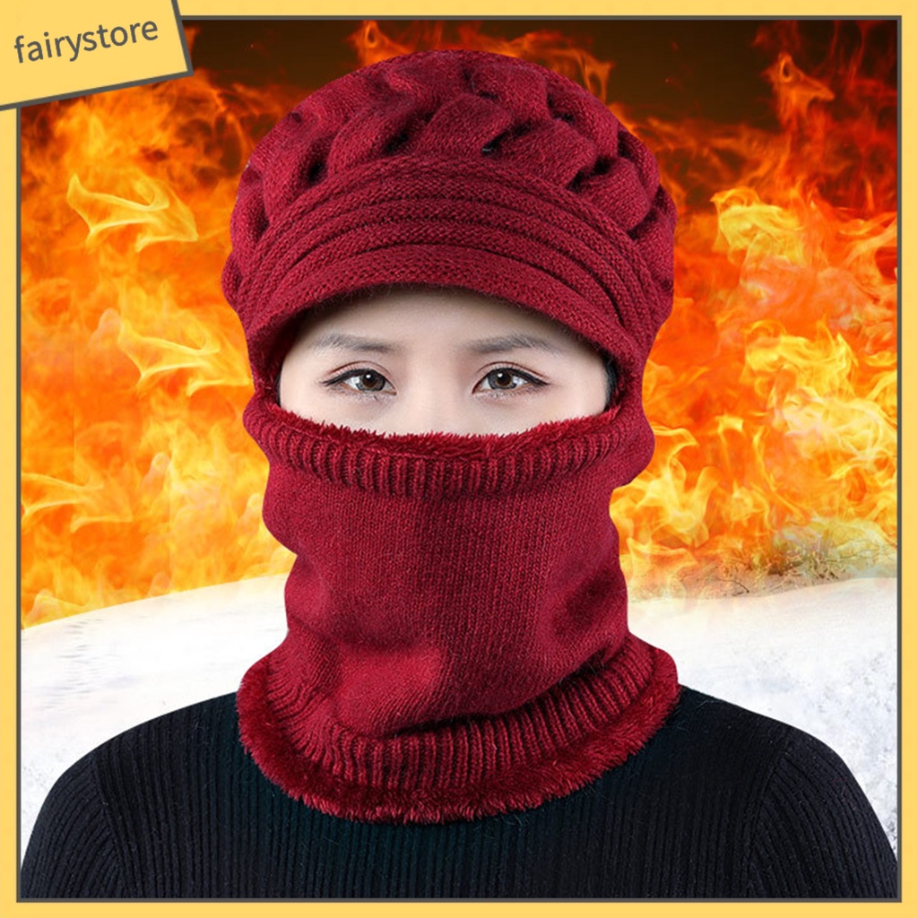 Mũ Trùm Đầu Dệt Kim Kèm Khăn Choàng Cổ Giữ Ấm Cho Nữ