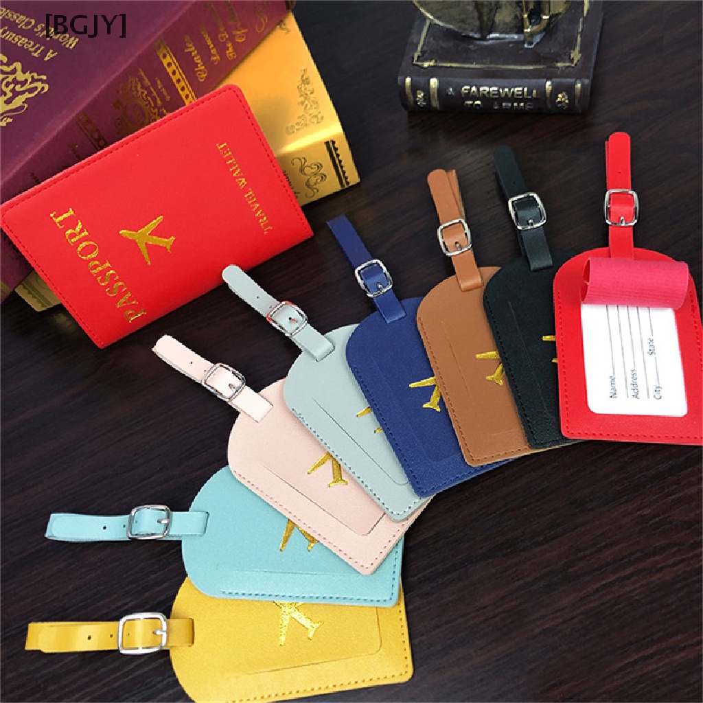 [BGJY] Simple Passport Holder And Luggage Tag Leather Travel Sets Couple Passport Cover Hot Sell