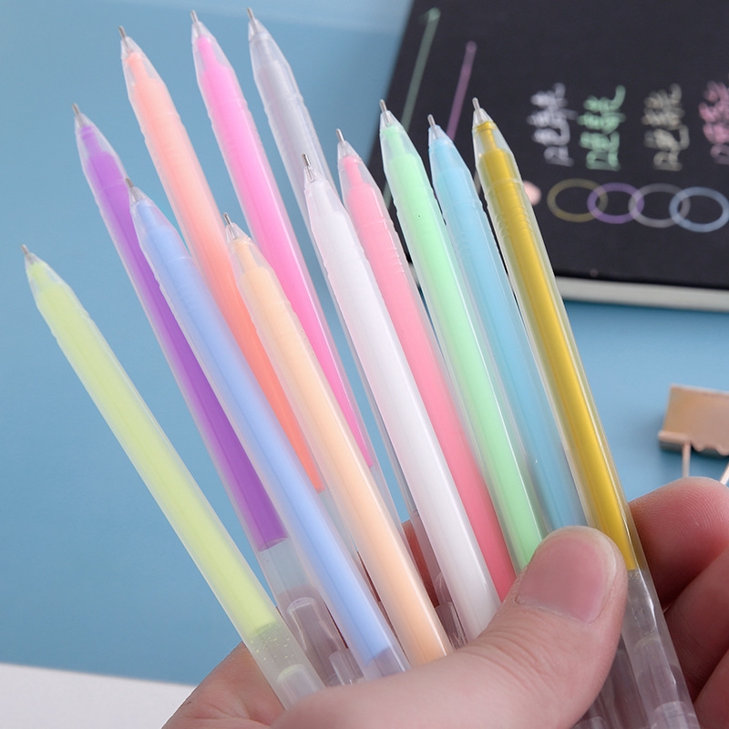 Bộ 12 Bút Gel Dạ Quang Nhiều Màu Sắc Dùng Đánh Dấu Nhật Ký Tiện Dụng