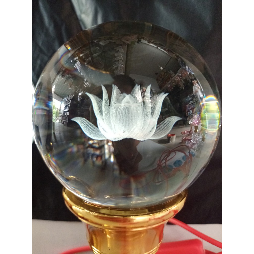 Đèn cầu sen pha lê, đôi đèn led bàn thờ sen pha lê thủy tinh đổi màu ba chức năng cao 19 cm
