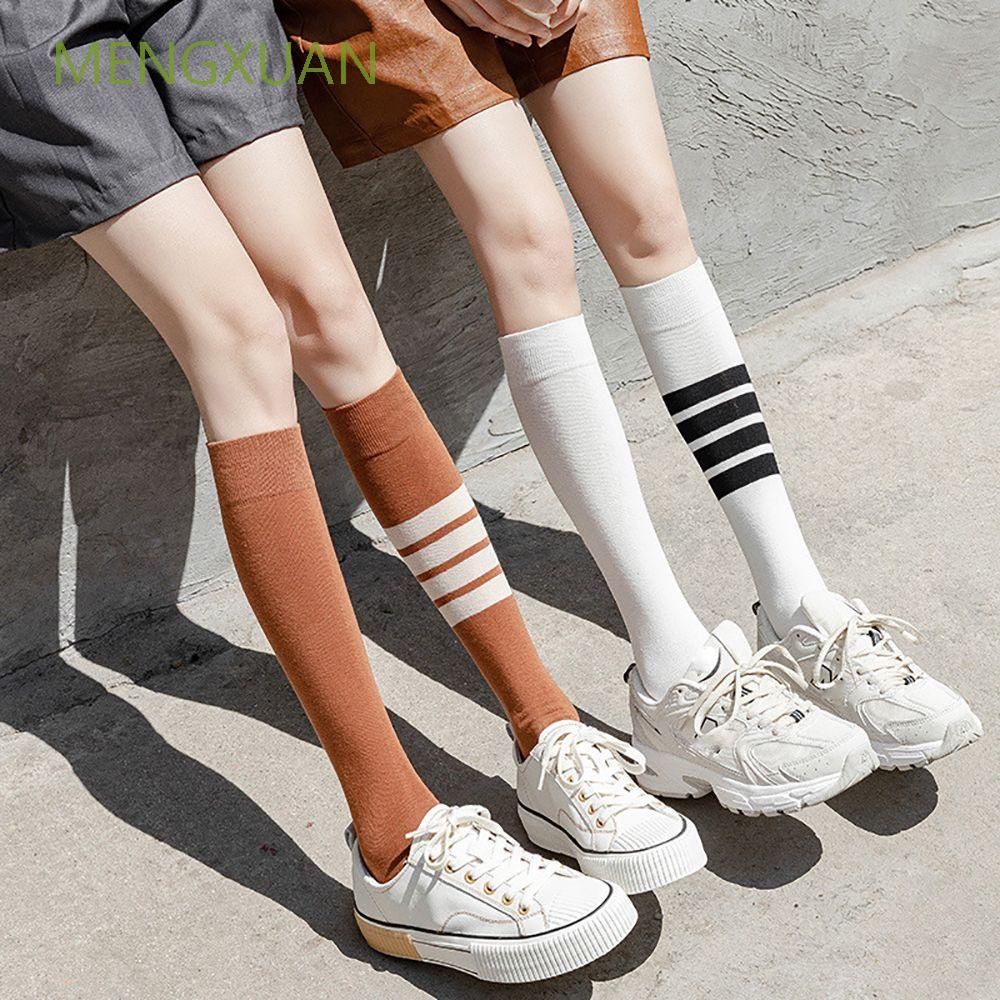 Vớ cotton cao đến đầu gối họa tiết kẻ sọc nhiều màu sắc phong cách thể thao quyến rũ cho nữ