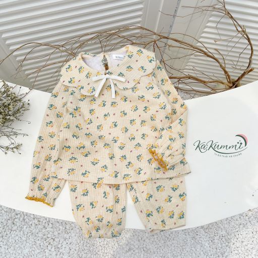 Set quần áo dài tay cotton len bé gái  Kakummi