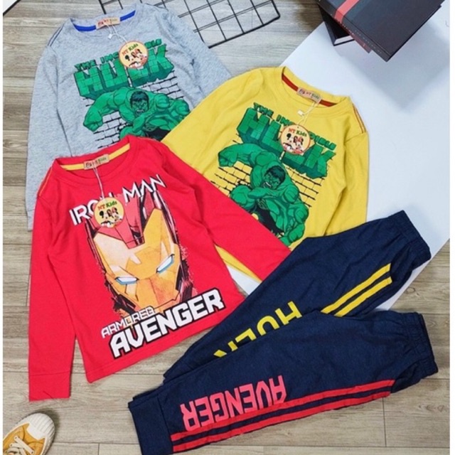 Bộ Quần Áo Thu Đông Bé Trai Vải Cotton Xuất Dư , Bộ Cotton Dài Tay Bé Trai